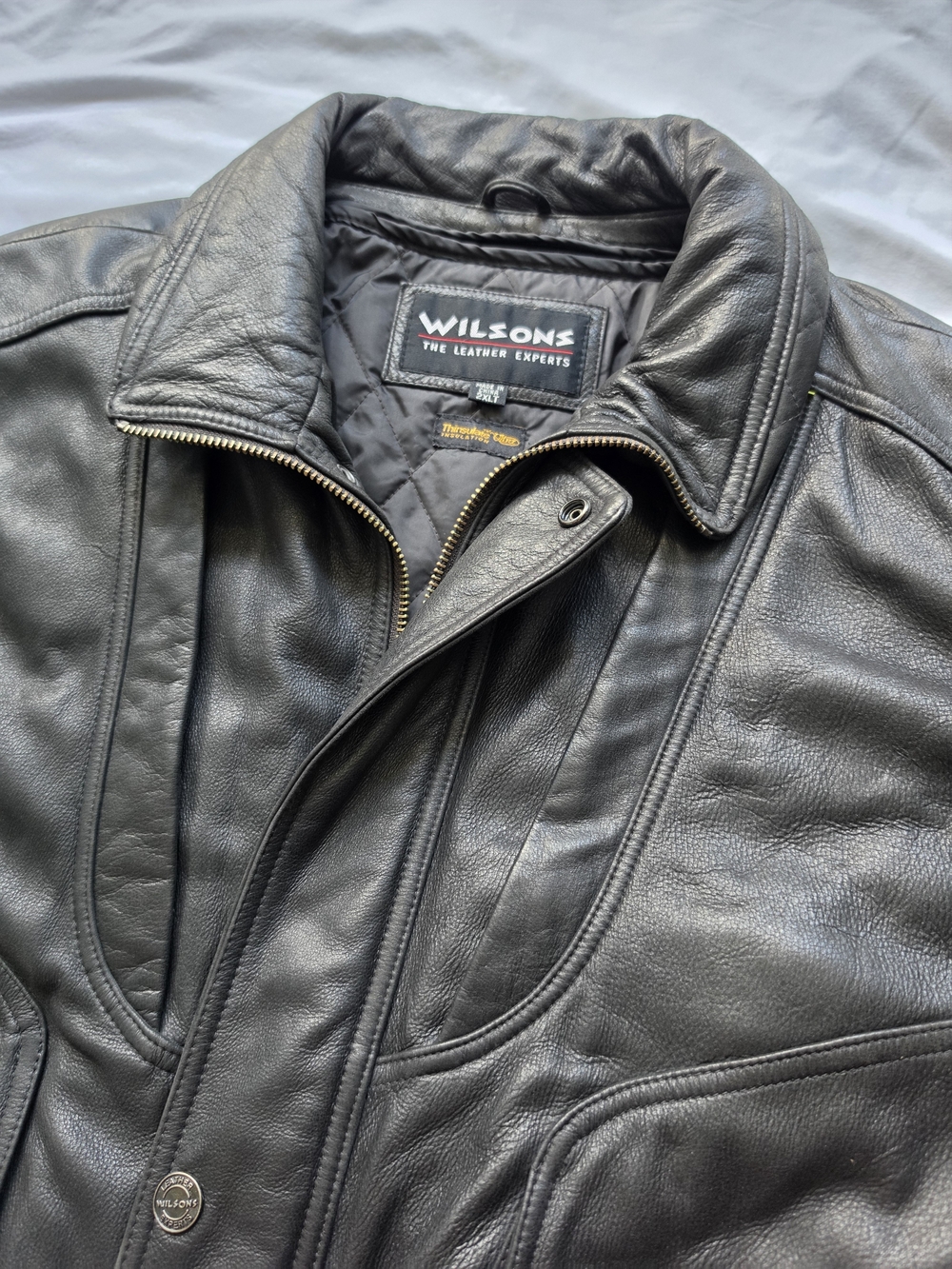 Wilsons Leather Mens 2XLT Black Leather Jacket Thinsulate Ultra Lined